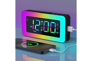 AFEXOA Digital-Wecker-Laut-Tiefschläfer, Kinder Wecker mit Licht und Ladestation Jungen Mädchen Wecker mit bunter Ziffer, dimmbar, Timer, Schlummer