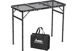 Anbte Tavolo Pieghevole da Campeggio 88 * 40 * 70cm,Portatile Multifunzione Tavolino in Rete Metallica per Esterno/Barbecue/Giardino/Gioco/Spiaggia-3 Regolabili in Altezza-Nero