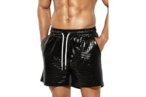 Casey Kevin Pantalones Cortos Brillantes para Hombre, Pantalones Cortos de Lentejuelas Metal de Fiesta, Club Nocturno Clubwear