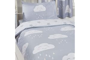 Price Right Home Happy Clouds Bedroom Range Kids Stars White/Grey - Duvet Cover Set & Curtains Available (Single Duvet Cover Set)