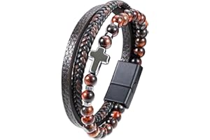 JUZICHEN Pulsera Hombre, Pulseras Cuero Hombre, Pulsera Árbol De La Vida, Pulseira Homem, Pulsera Hombre Acero Inoxidable, Regalos Para Hombre,Con Cierre Magnético