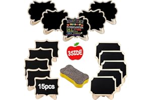 DEVENIRRICHE 15 Pcs Mini Chalkboard with Stand, Small Wooden Blackboards with Eraser and Easel Stand Erasable Blackboards for Weddings, Parties, Buffet, Table Number, Food Signs and Special Event Decoration