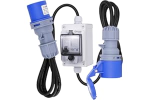 CHENGPI Mobiler Digitaler Stromzähler mit CEE Stecker und Kupplung,Industriestecker LED-Stromzähler mit Leckschalter für Wohnwagen,Elektrofahrzeuge,Camping