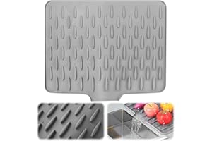 LJAPPLIED Silicone Draining Mat,Non-Slip Sink Drainer Mat Silicone Dish Drying Mat,No-Spill Mat & Heat Resistant Folding Draining Board Mat for Kitchen Counter,Sink (Grey)