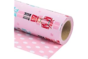 RUSPEPA Papel De Regalo Navideño Reversible - Mini Rollo - 43,2 Cm X 10 M - Diseño De Lunares Y Cascanueces Rosa para Navidad, Días Festivos, Celebración De Fiestas