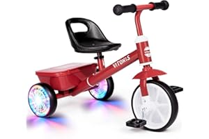 VITONIS Triciclo per bambini dai 2 anni in su, bicicletta senza pedali per bambini dai 24 mesi ai 5 anni, con due ruote illuminate a LED, regali e giocattoli per bambini e bambine, rosso