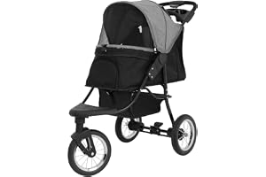 3-hjulig Husdjursvagn Jogger | Punkteringsfria 30 cm Hjul | Hopfällbar | Justerbar Sufflett & Regnskydd
