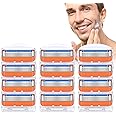 SYOSI 12pcs Razor Blade Refill Pack, Stainless Steel Blades for Men’s Smooth Shaving, Compatible with Fusion 5, Includes 8 Orange and 4 Blue Precision Cut Refills （not manufactured by FOR Gillette）