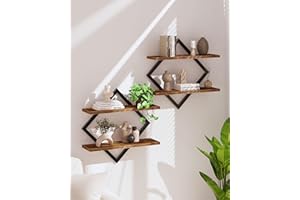 CHOEZON Floating Shelves, Set of 2 Wall Shelves, 2-Tier Hanging Shelves, Wall Shelf Set of 2, Wall Mounted Shelves, for Living Room, Bedroom, Kitchen, Office, Study, Rustic Brown DTBJ01P2BF