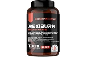T-REX INTEGRATORI REXIBURN Potente Brucia Grassi Naturale. Effetto dimagrante, termogenico e anti fame | A base di L-Carnitina, Zenzero, Piperina, Glucomannano, Garcinia Cambogia e Caffè Verde | 90 compresse