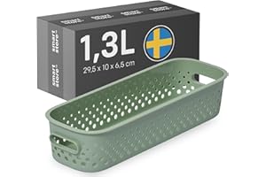 SmartStore Panier de Rangement avec Poignées en vert 1,3L (29,5x10x6,5cm) I Panier de Rangement en Plastique Recyclé I Essence Slim Boîte de Rangement I Boîtes Avec 10 Ans de Garantie