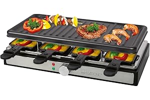 Clatronic® Raclette per 8 persone con piastra rimovibile | Raclette Grill con rivestimento antiaderente | incl. 8 padelle | Raclettes con alloggiamento Cool Touch | RG 3757