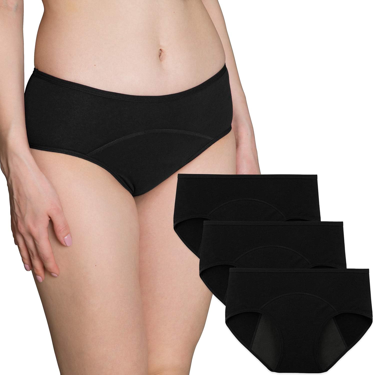 INNERSY Bragas Menstruales Mujer Cintura Baja Braguitas Algodón Ropa Interior de Protección 3 Pack
