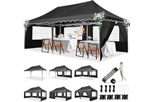 HOTEEL Gazebo 3m X 6m Gazebo with Sides, Waterproof Marquee Gazebo with Sides Metal Outdoor Party Tent with Roller Bag&4 Weight Bags, UV 50+ Large Pop Up Gazebo 3m X 6m for Garden,Party,Market, Black