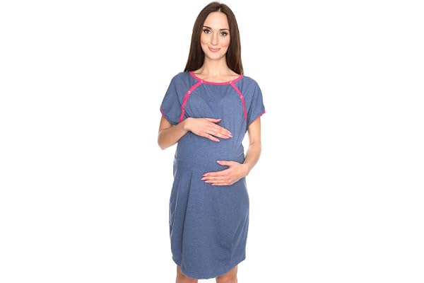 MijaCulture 3 en 1 Maternité Robe Chemise/Maternité Allaitement Coton Robe de Nuit pour accoucher 4123