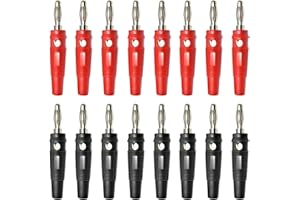 BEELUKY 16 Stück Bananenstecker 4mm Bananenstecker Lautsprecher 20A Banana-Steckverbinder Vernickelt Kunststoff Schraubbar Schwarz Rot für Kabel Boxen Endstufen AV-Receiver HiFi Stereoanlagen