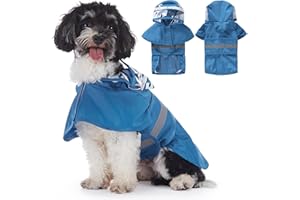 Poseca Dog Raincoat, Lightweight Jacket with Clear Hood, Adjustable Raincoat with Reflective Strip, Leash Hole for Small Medium Large Dogs