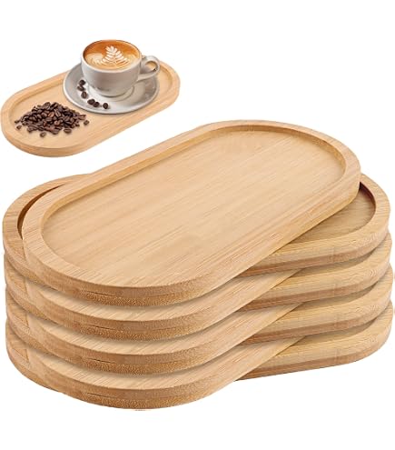 YOUNGSAY 8 Pièces Mini Plateau en Bambou Naturel, Fait à la Main, pour Servir des Desserts ou Plantes en Pot (4 Formes