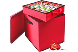 Summerlee Christmas Decoration Storage Case - Deluxe Red Non-Woven Xmas Bauble Tidy Organiser with 4 Individual Layers with Dividers to Protect 64 Ornament and Sturdy Handles