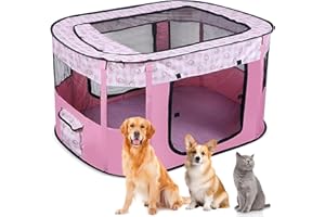 MEYUXG Recinto per Cani da Interno Pieghevole, Recinto per Cuccioli Rosa 80 x 60 x 55 cm, Recinto per Gatti Traspirante, Portatile Box per Cani da Interno, Recinto per Animali pour Gatti, Cani, Conigli