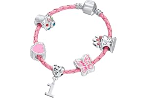 JEWELLERY HUT Children's Pink Leather Happy 1st Birthday Charm Bracelet with Gift Box - Girl's & Children's Birthday Gift Jewellery