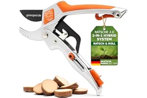 GARTENPAUL Ratsche 2.0 mit Schärfer, Amboss Hybrid Ratsche & Gartenschere SK5 Klinge, Profi Gartenwerkzeug als Baumschere Astschere Garten Ratschenschere Rosenschere Kräuterschere Ernteschere