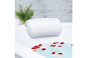 Lonkenn Oreiller de Bain, Coussin de Bain, Imperméable Coussin de Bain PU, Oreiller pour Baignoire avec Ventouses, Oreiller de Bain Ergonomique Spa, Adapté à Toutes Les Baignoires, Cadeau de Noë-Blanc