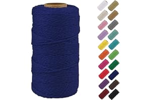 Binwat Natural Macrame Cotton Cord and String for DIY Crafts, Knitting, Plant Hangers, Christmas Wedding Decor - Navy Blue Twine Cotton Rope (2mmx100m)