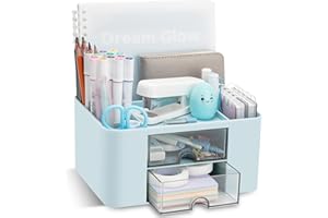 RISEMART Schreibtischorganisator mit 2 Schubladen, multifunktionaler Stifthalter für den Schreibtisch, Schreibtischorganisatoren und Aufbewahrung mit 5 Fächern, Desktop-Organizer für Büro