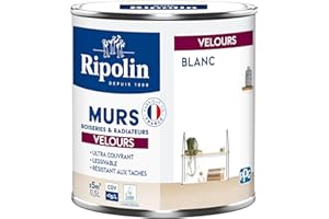 RIPOLIN - Peinture Intérieure Multi-Supports – Murs, Boiseries & Radiateurs – Ultra couvrante - Monocouche - Confort d'application - Aspect Velours - Blanc - 0,5L