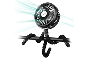 COMLIFE Tragbarer USB Ventilator, Leiser Handventilator mit fexiblem Stativ / 2600 mAh Akku / 3 Geschwindigkeiten / 360°Drehung, Clip Ventilator für Kinderwagen, Autositz, Zelt usw