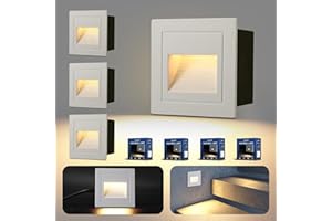Letlit 4PACK Iluminación Escalera 3W 300lm, LED Luz de Escalera 230V, 3000K Lampara, Focos Exterior Pared 85x85mm, IP65 Luz de Pared Empotrada para Interior, Exterior, Enchufes Empotrados 68mm Blanco