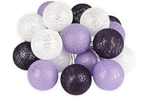 KWODE Cadena de luces para interior, color lila, bolas de algodón, 3,5 m, bolas LED para niñas, niños, bebés, adolescentes, cama de casa, decoración de habitaciones, funciona con USB o pilas, púrpura