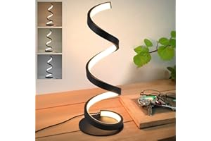 CBJKTX Lampa stołowa LED, ściemniana, do salonu, czarna, 10 W, nowoczesna lampka nocna z przełącznikiem, spiralna konstrukcja, do sypialni, z metalu, kabel 3 m, lampa biurkowa, do pokoju dziecięcego
