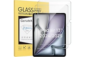 Gerutek 2 Pezzi Pellicola Protettiva per iPad Air 13 Pollici M3/M2 (2025/2024)/ iPad Pro 13 Pollici 2024 (M4), Vetro Temperato per iPad Air 13 [Ultra Trasparente][Antigraffio][Senza Bolle][9H]