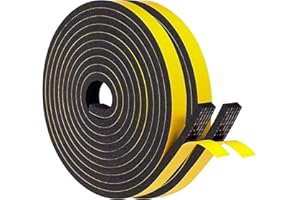 GUKOY Nastro di Tenuta Adesivo Guarnizione Porta per Porte Finestre, 2 Rotoli 10 mm x 6 mm x 10M Nastro in Schiuma Guarnizione in Gomma per Collisione Sigillo Isolamento Acustico, Nero 2