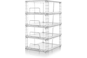 XWYWX Lot de 4 Tiroirs de Rangement Empilables Transparent Petit Modèle, Organisateurs Acrylique avec Poignées, pour Réfrigérateur, Salle de Bain, Cuisine, Placard, Rangement Garde-Manger
