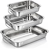 COM-FOUR&reg; 3 Piece Roasting and Baking Tray Set | stainless steel roasting pan with handles - stainless steel saucepan for coo