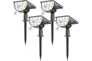 SIGRILL Lampe Solaire Exterieur Jardin,IP65 Étanche Lampe Solaire Exterieur Detecteur de Mouvement,3 Modes Lumiere Solaire Exterieur,Blanc Froid Spot Solaire Exterieur pour Jardins, Chemins
