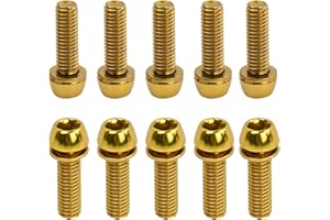 Daelesr 10 Pcs Bicycle Stem Bolts, M6 x 20mm Bike Stem Fixed Screws with Washers, 4 Colors Bike Disc Brake Caliper Bolts, Handlebar Stem Screws for Road Mountain Bike (Golden)