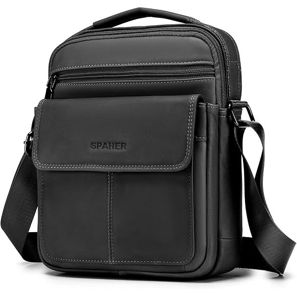 Borsa A Tracolla Uomo In Nylon Nero - 22x16x9 Cm, Leggera, Con 5 Tasche E Tracolla Regolabile, Per Lavoro, Viaggi E Tempo Libero