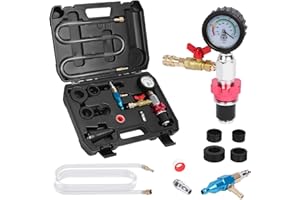 KAISAL Cooling System Coolant Vacuum Purge and Refill Kit Automotive Pneumatic Antifreeze Filler with Pressure Gauge, 5 Sizes Adapters for All Vehicles