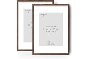 Framelane Lot de 2 cadres A4 21x29,7 cm foncés Cadre élégant en chêne foncé - Finition haut de gamme - Bois durable certifié FSC - Inclut un chevalet et des clips métalliques