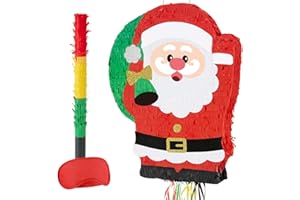 WERNNSAI Christmas Pinata - Pull String Christmas Pinata with Blindfold Bat Cute Santa Christmas Pinata for Christmas Party Games Red Xmas Party Decorations Indoor Christmas Pinata Gifts for Kids