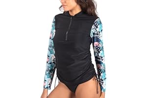 MASOCIO T Shirt Anti UV Femme à Manche Longueet et Fermeture éclair 1/4 Vêtements UPF 50+ Rashguard Surf Natation Plage Séchage Rapide