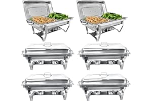 Jacgood Chafing Dish Edelstahl Buffet-Set Warmhaltebehälter Speisenwärmer Wärmebehälter Rechaud für Catering, Buffet und Party (6 Set 1x2 GN-Behälter)