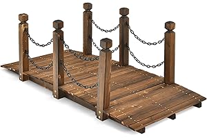 GOPLUS Puente de madera de abeto, 150 x 67 cm x 55 cm, puente para estanque soporta hasta 180 kg, puente de jardín con barandillas y cadenas, puente para jardín, parque, patio trasero