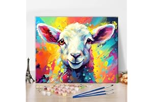 TISHIRON Paint by Numbers for Adults, Sheep Adult Paint by Number, Animals Paint by Numbers for Adults Kids and Beginner,Happy Sheep with Color Splash Oil Painting for Kids and Adults 16x20 inch