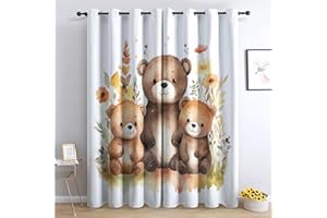 SZLYZM Vorhänge Kinder Jungen Mädchen, Verdunkelungsvorhang 2er Set - Vorhang Blickdicht Bär Muster, Thermovorhang für Deko Wohnzimmer Schlafzimmer Kinderzimmer, Gardinen mit Ösen 137x117 cm (HxB)