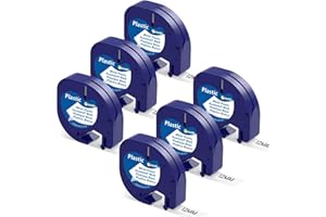 Markurlife Compatible pour Dymo ruban Plastique 12mm x 4m, Compatible pour DYMO LetraTag Étiquettes, Compatible avec Dymo LetraTag LT-100H LT-100T XR LT-110T 200B, A91221, 6 paquets